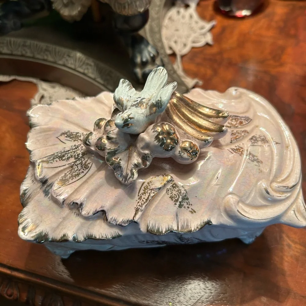 Vintage Pink Footed Porcelain Trinket Box